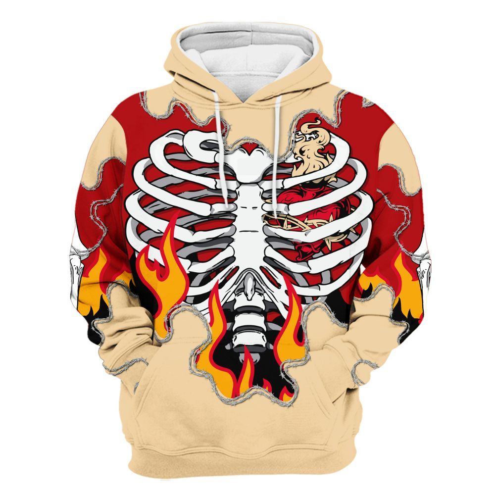 Hoodie To Match Dunk Low Strawberry Waffle - Skeleton Heart On Fire All Over Print