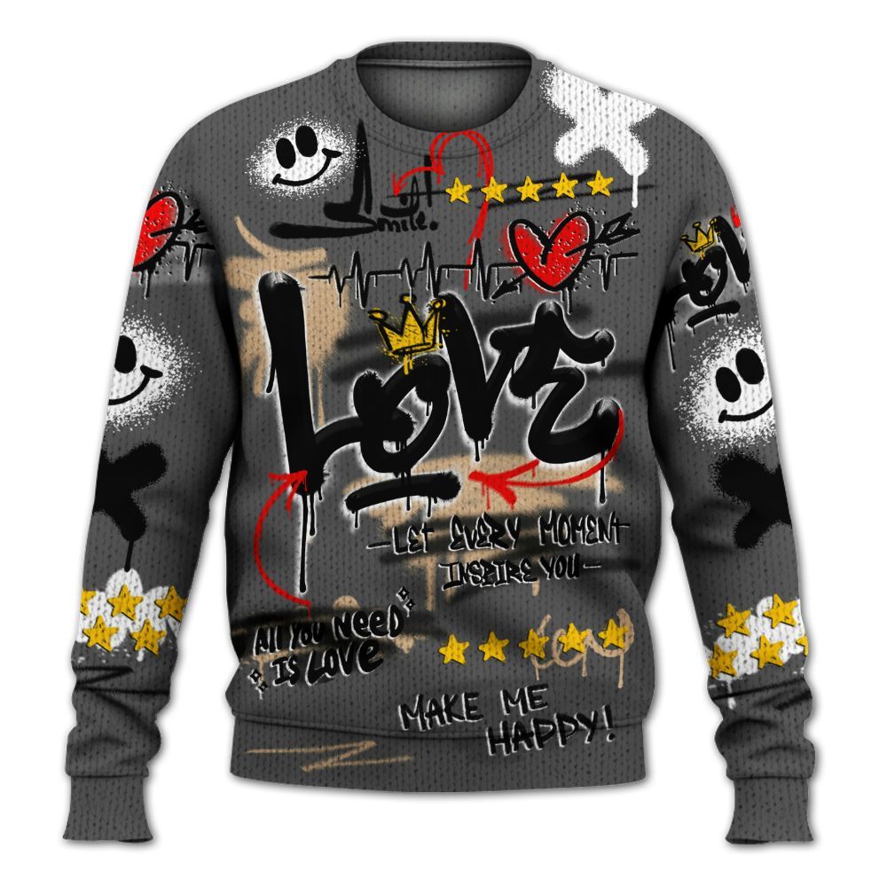 Knitted Sweater To Match Kobe 9 EM Mamba - Happy Love Beats Graffiti Streetwear