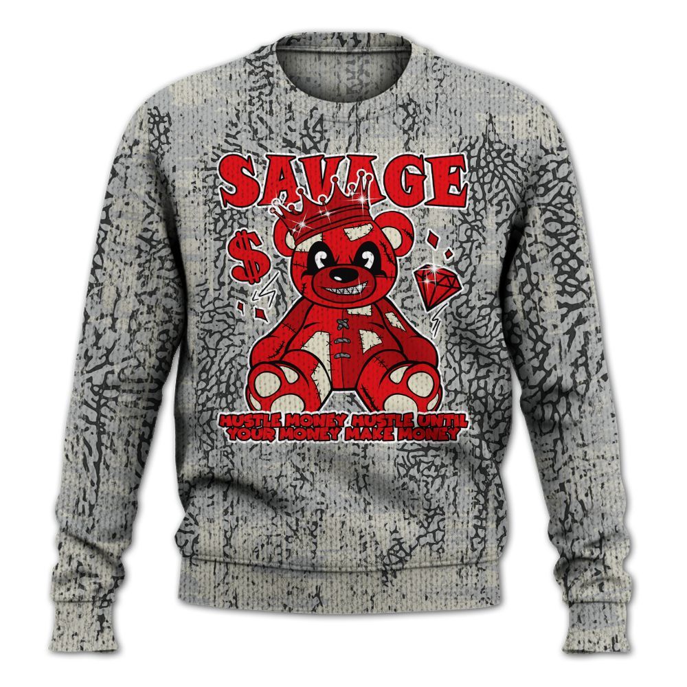 Knitted Sweater To Match Cement Grey 3s - Savages Bear Glitch Art