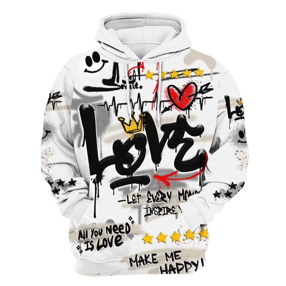 Hoodie To Match Retro Reverse Metallic 5s - Happy Love Beats Graffiti Streetwear All Over Print