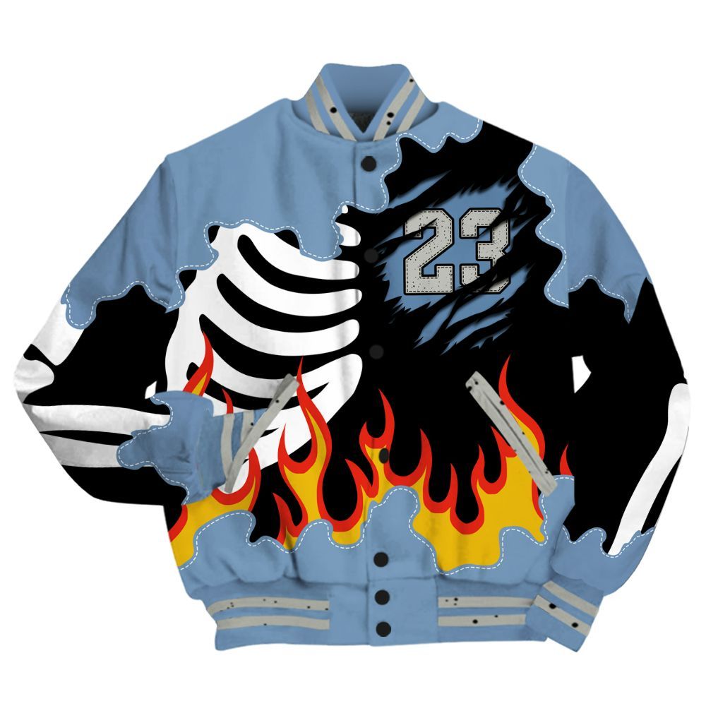 Varsity Jacket To Match University Blue 4s - Burning Skeleton 23 G.O.A.T All Over Print