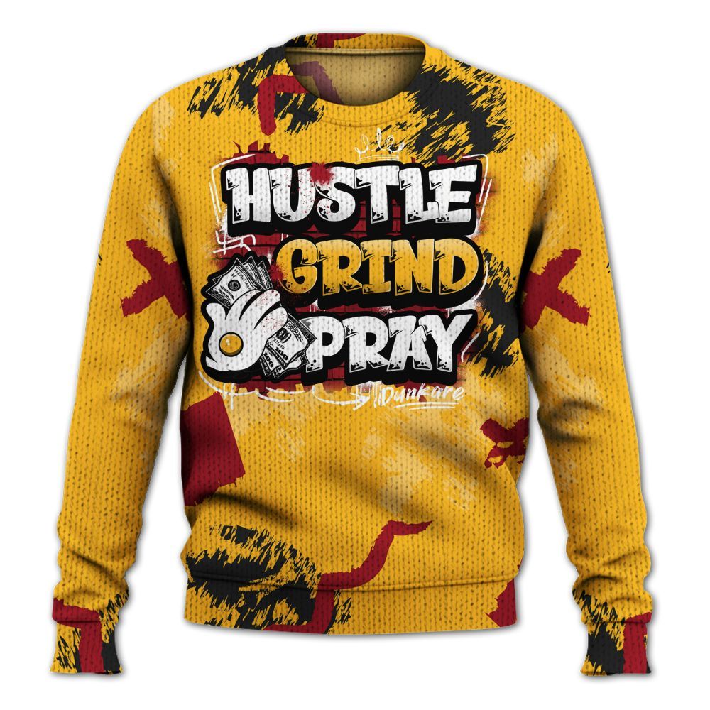 Sweater To Match White Taxi 12s Shirt, Hustle Grind Pray Graphic Street Style Graphic