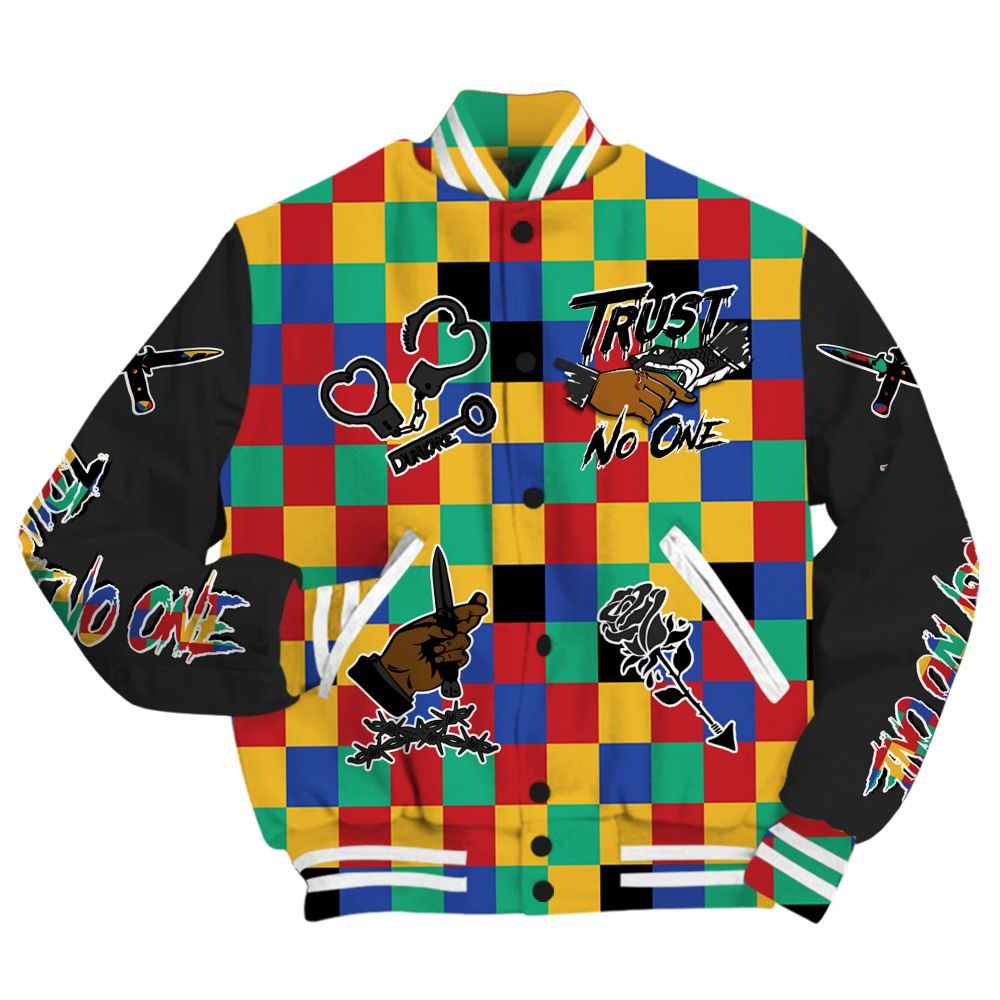 Varsity Jacket To Match Air Rainbow Weave - Trust No One Dripping All Over Print