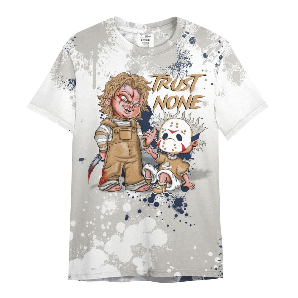 Shirt To Match Low Navy Grey Gum 1s - Trust No One Scary All Over Print