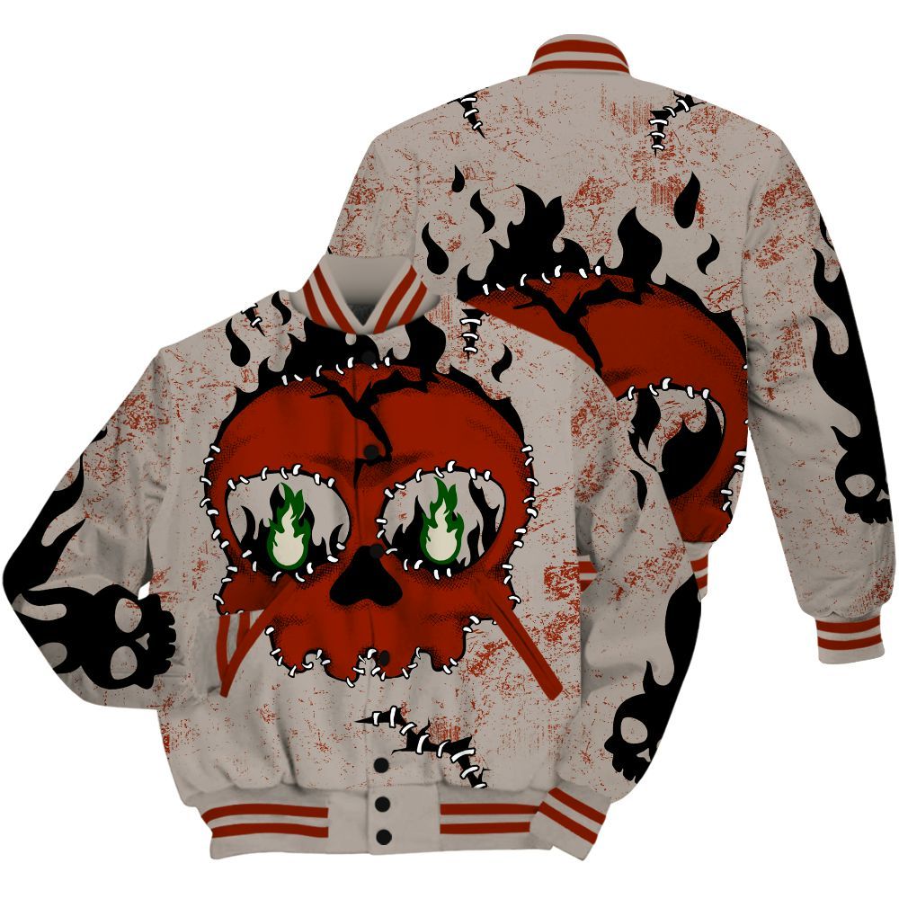 Varsity Jacket To Match El Grito 5s Shirt, Cracked Skull Stitches All Over Print