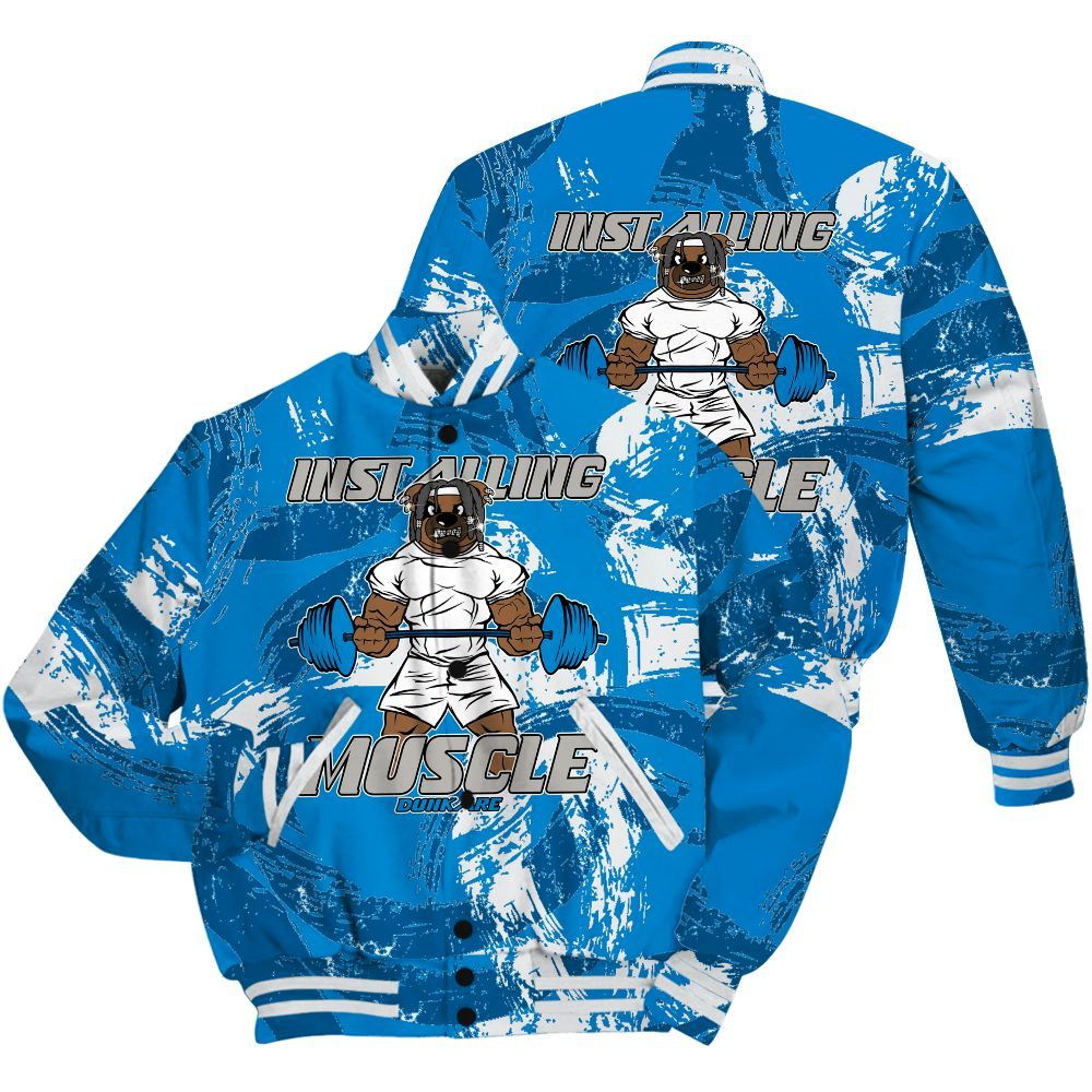 Varsity Jacket To Match Industrial Blue 4s Shirt - Installing Muscle Bear Circle Slpash All Over Print