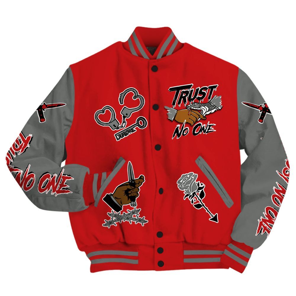 Varsity Jacket To Match Bred Reimagined 4s - Trust No One Dripping All Over Print