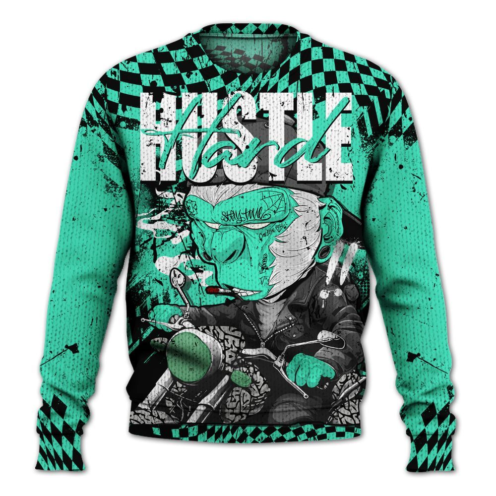 Knitted Sweater To Match Black Green Glow 3s - Hustle Hard Monkey Green Glow 3s