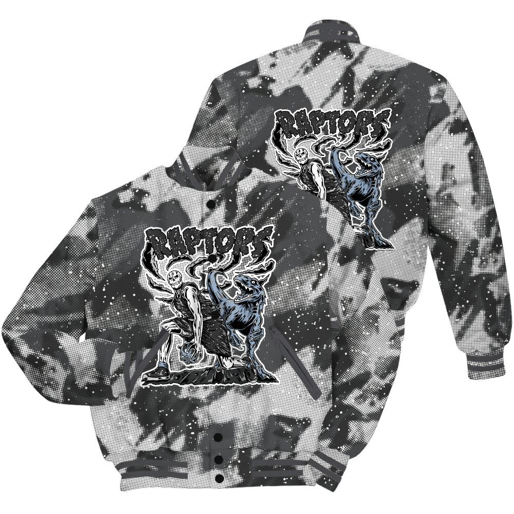 Varsity Jacket To Match Reverse Black White 6s Shirt - Raptors Skeleton Abstract Halftone All Over Print