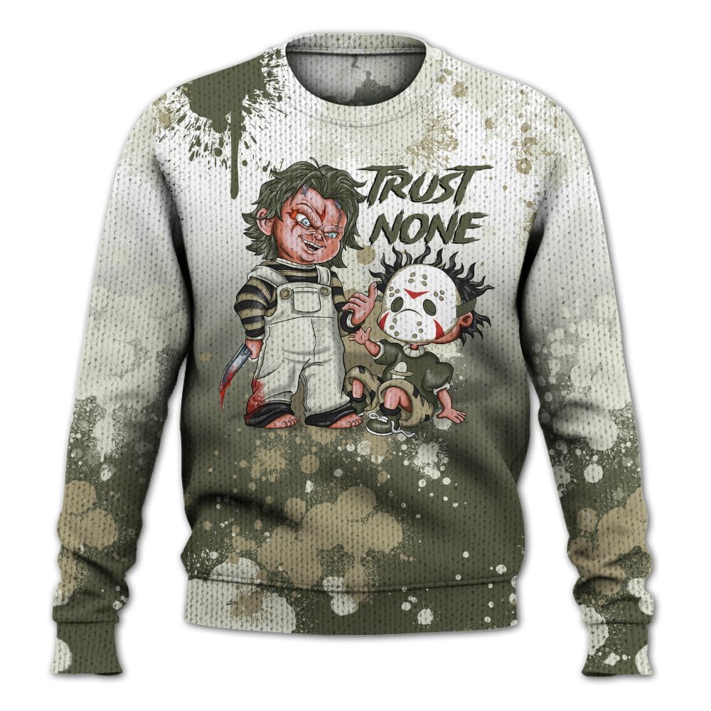 Sweater To Match Low OG Medium Olive 1s - Trust No One Scary Graphic