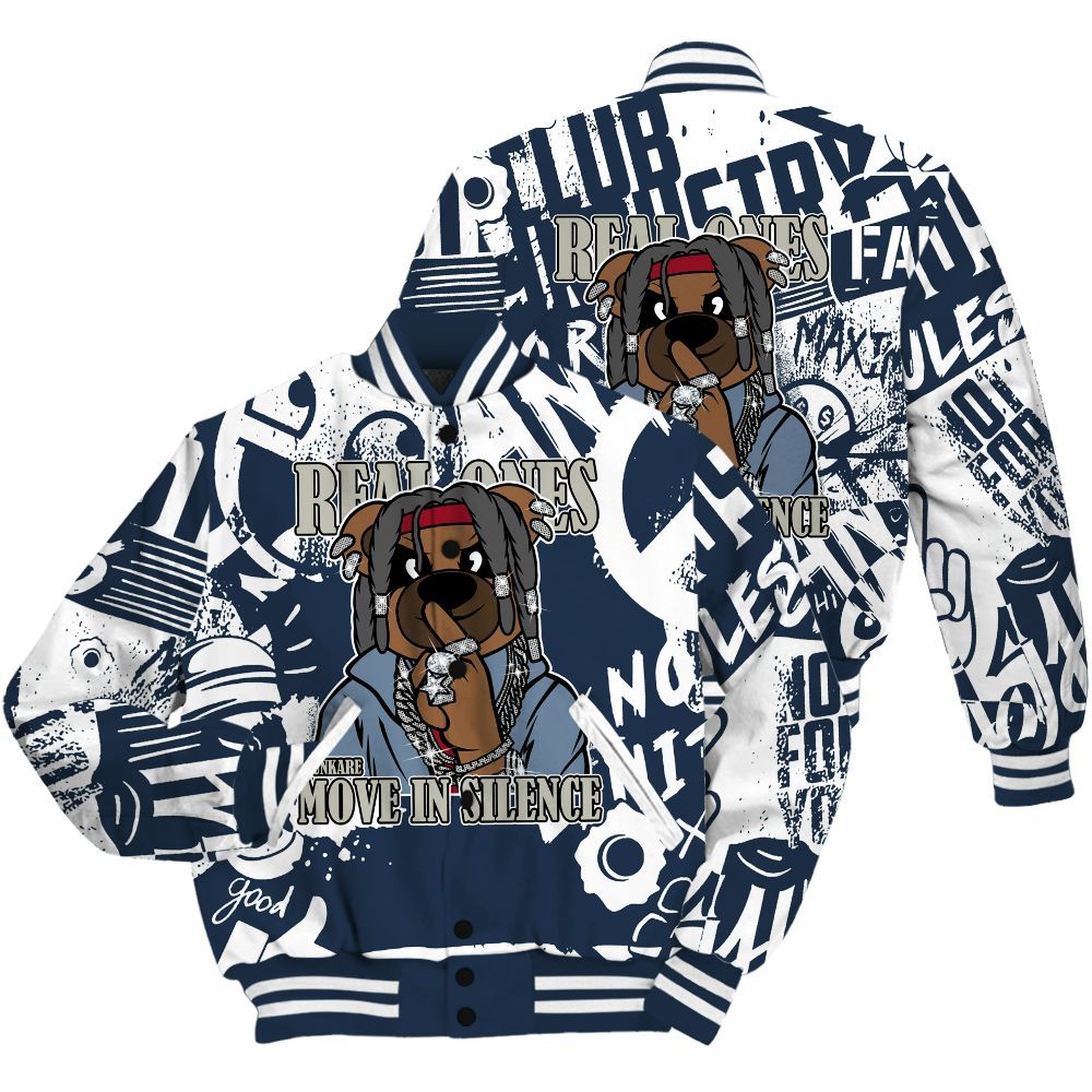 Varsity Jacket To Match Navy Blue 2024 6s Shirt - Silent Achievers Bear Monogram Graffiti All Over Print