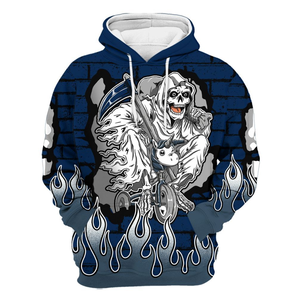 Hoodie To Match SB White Navy 4s - Self Make Skeleton Crashed All Over Print
