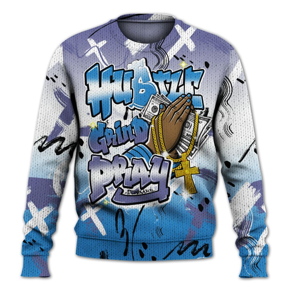 Knitted Sweater To Match Hi-Res Blue 700s - Money Hustle Grind Pray