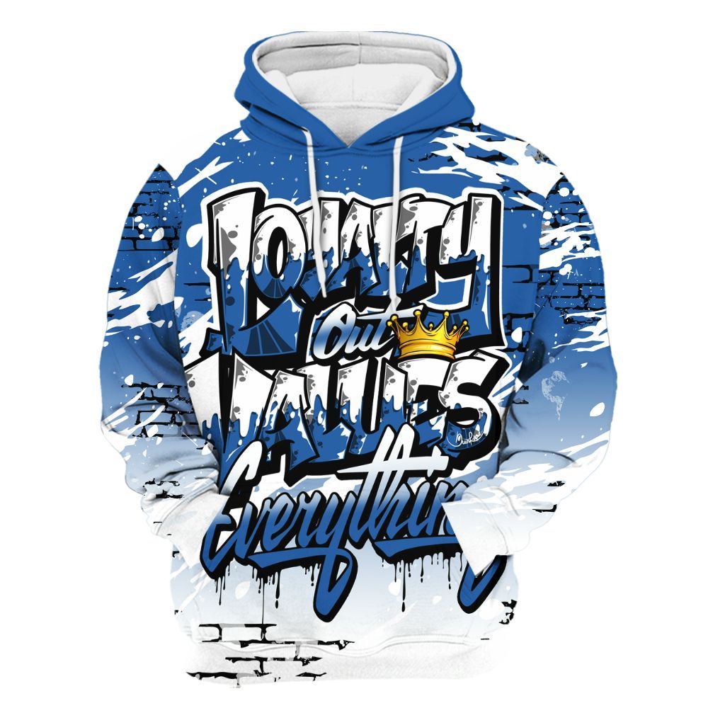Hoodie To Match Brave Blue 13s - Values Of Loyalty Drip All Over Print