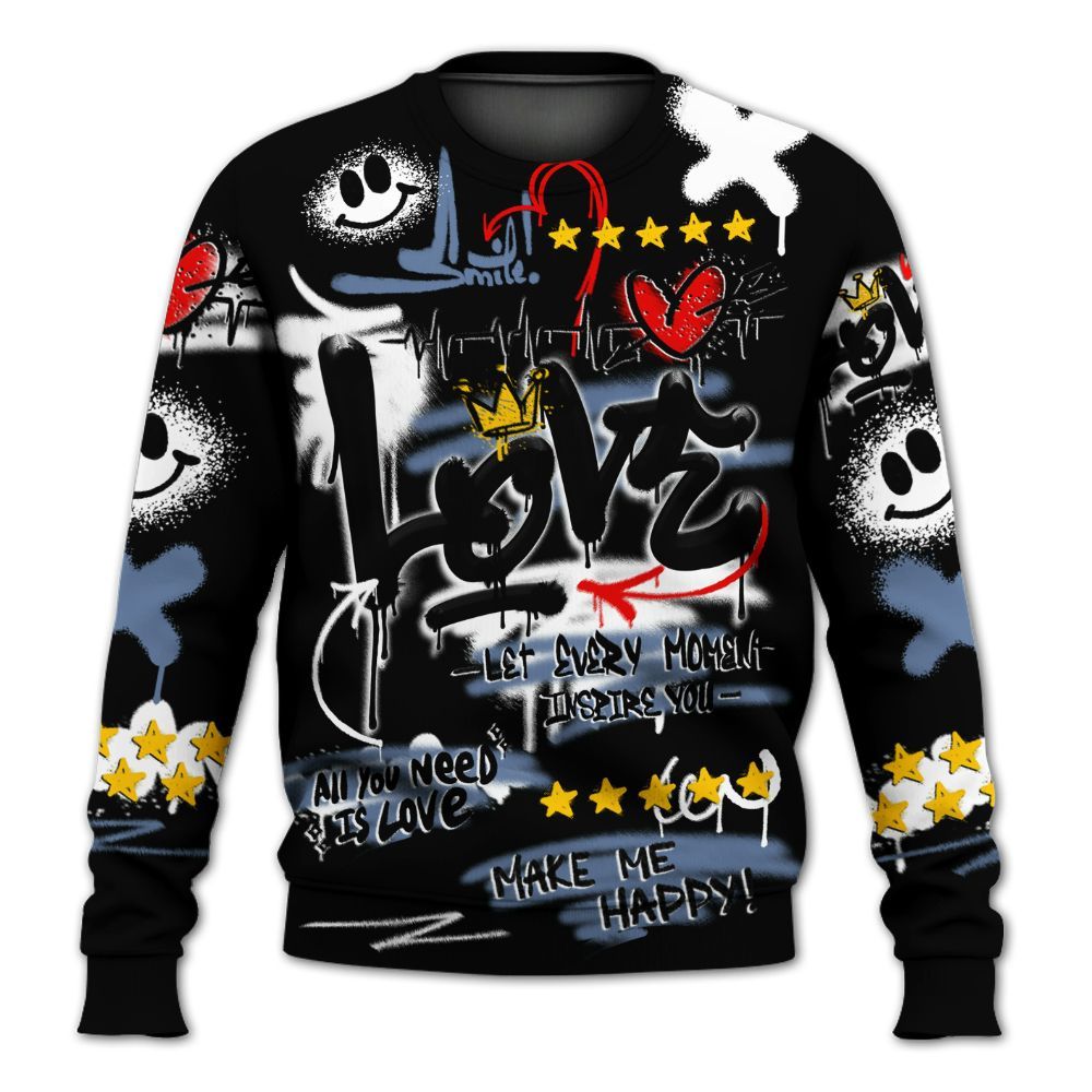Sweatshirt To Match Mid Space Jam 1s - Happy Love Beats Graffiti Streetwear All Over Print