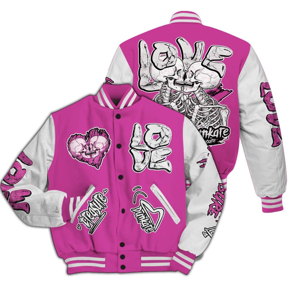 Varsity Jacket To Match Dunk Low Active Fuchsia - Skull Bear All Over Print