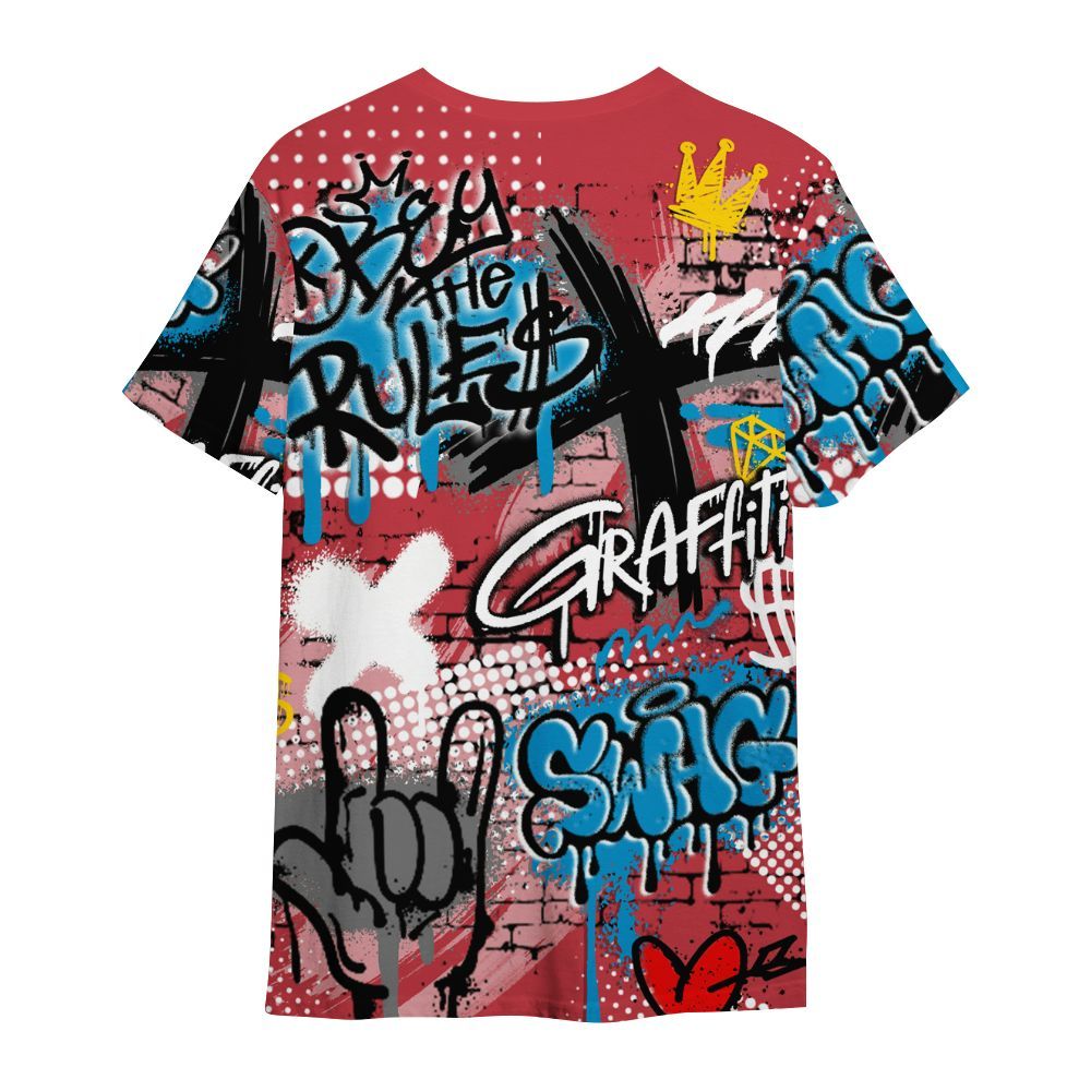 Shirt To Match High OG University Red Dark Powder Blue 1s - True It Real Graffiti Streetwear All Over Print