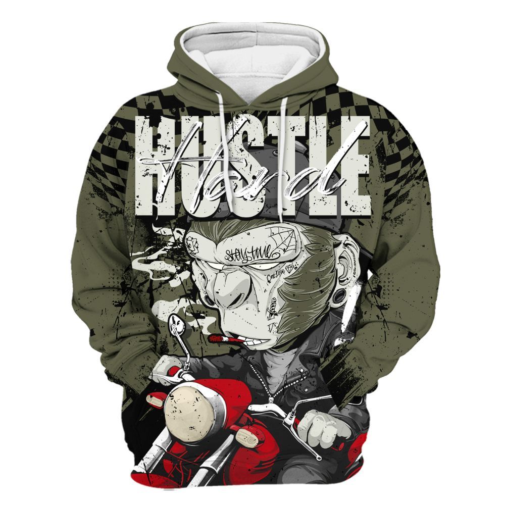 Hoodie To Match Travis Scott Low OG Medium Olive 1s - Hustle Hard Monkey All Over Print
