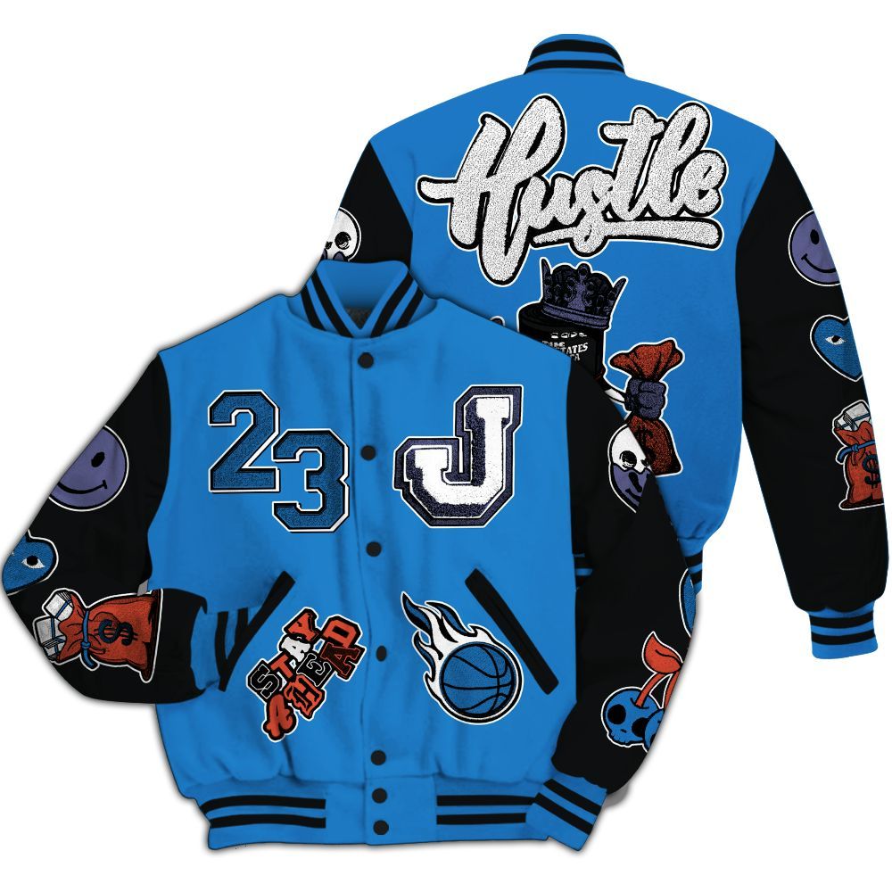 Varsity Jacket To Match Hi-Res Blue 700s - Hustles Money Number 23 All Over Print