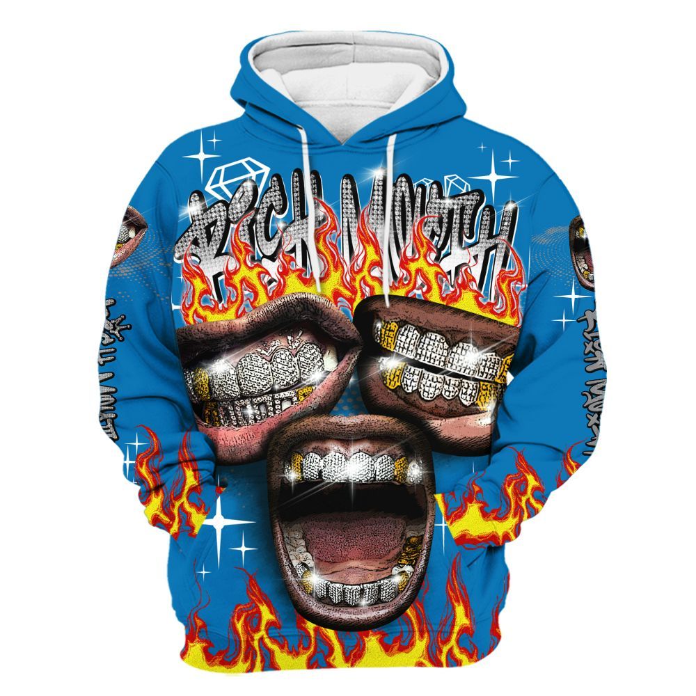 Hoodie To Match Wizards 3s - Rich Mouth Fire Rap Retro 90s All Over Print