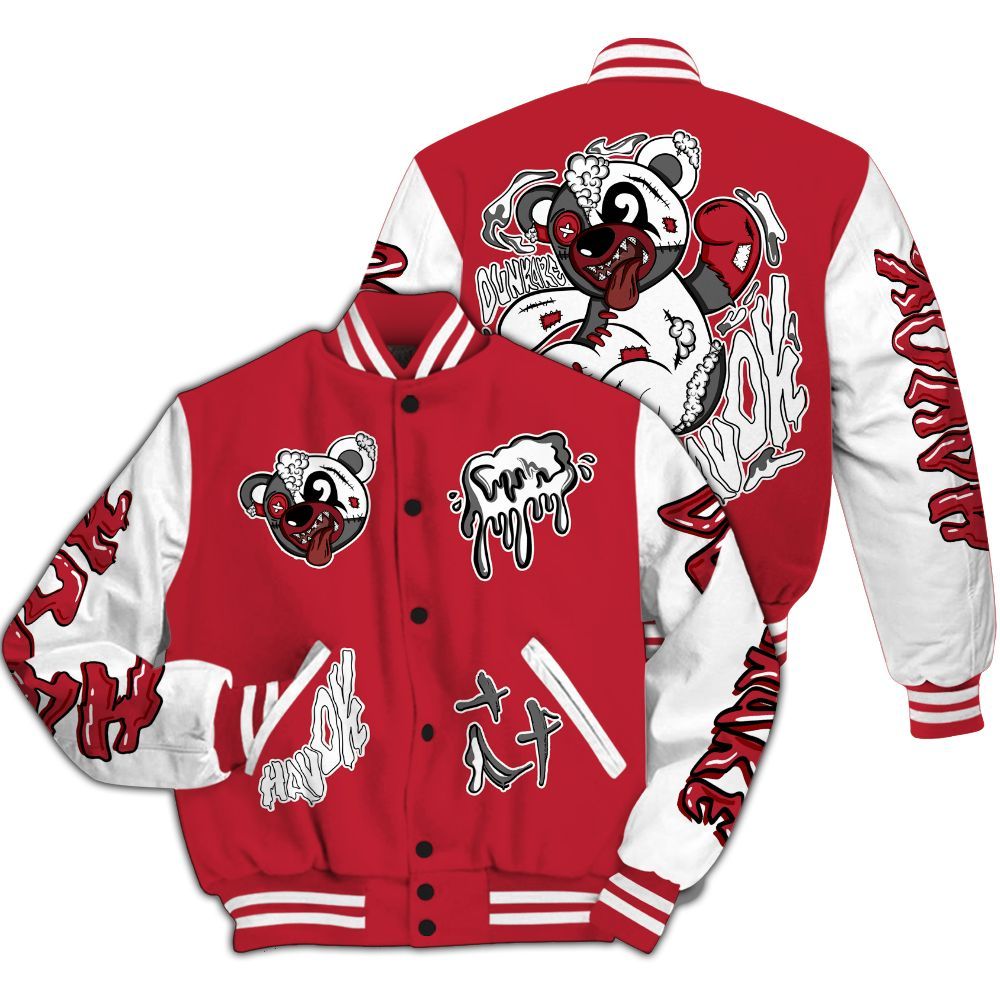 Varsity Jacket To Match Red Flint 13s - Havok Bear All Over Print