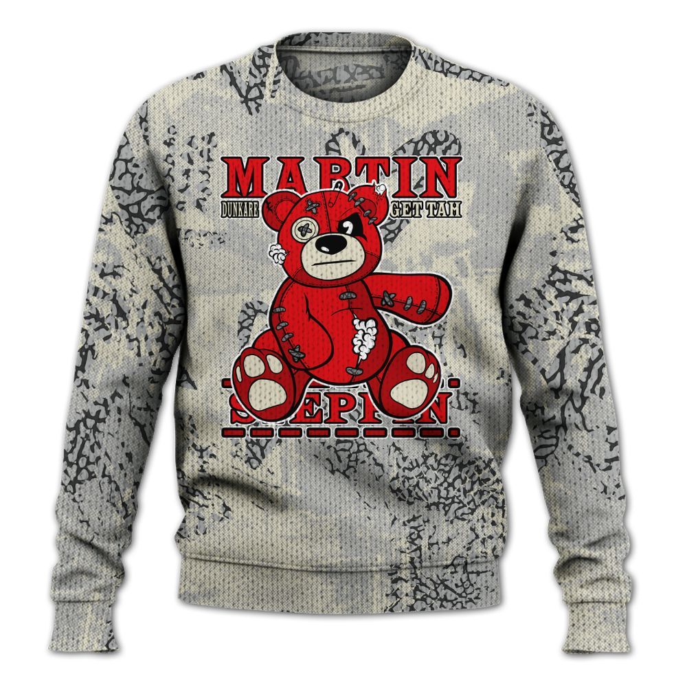 Knitted Sweater To Match Cement Grey 3s - Tah Steppin Bear Heart Grunge