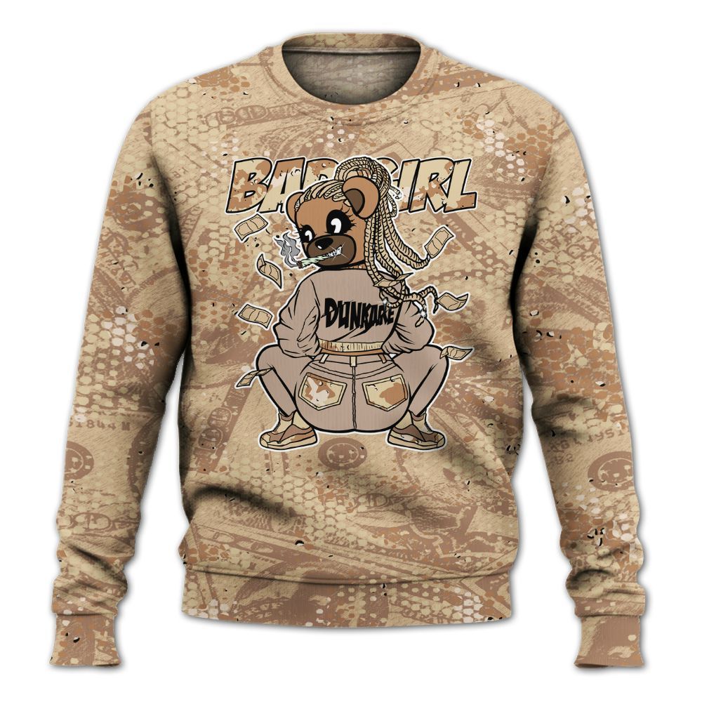 Sweatshirt To Match Desert Camo 3s - Rebellious Girl Bear Banknotes Art All Over Print