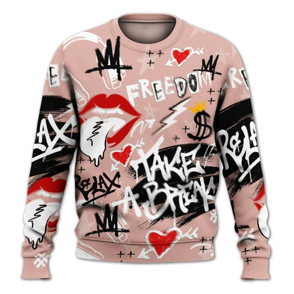 Sweatshirt To Match Dunk Low Pink Velvet - Take Break Freedom Graffiti Streetwear All Over Print
