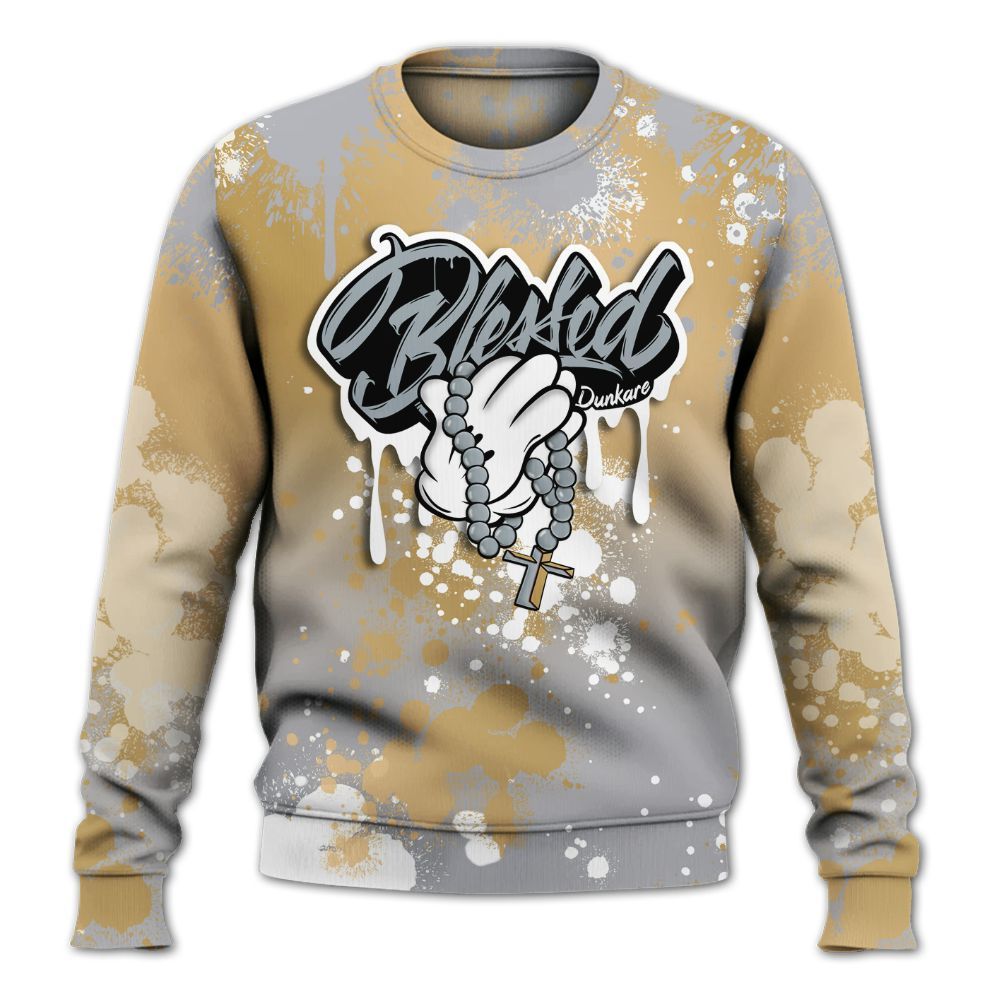 Sweatshirt To Match Retro High OG Cool Grey 1s - God Blessed Ink Drip All Over Print