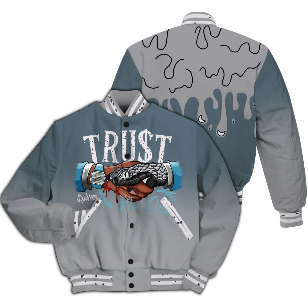 Varsity Jacket To Match Retro Light Graphite Wolf Grey 5s - Trust No One Drip All Over Print