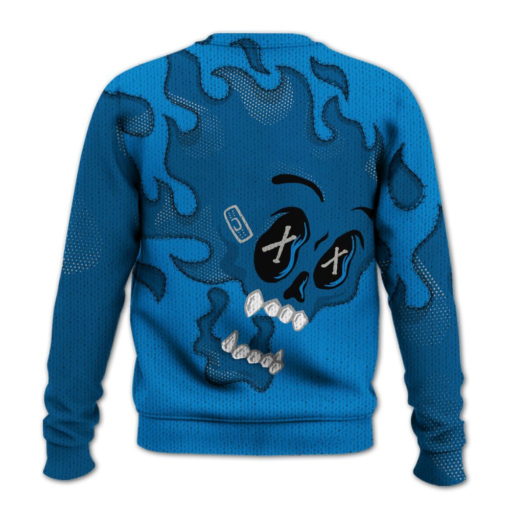 Knitted Sweater To Match Industrial Blue 4s - All Hustle No Lucky Skull Military Blue 4s