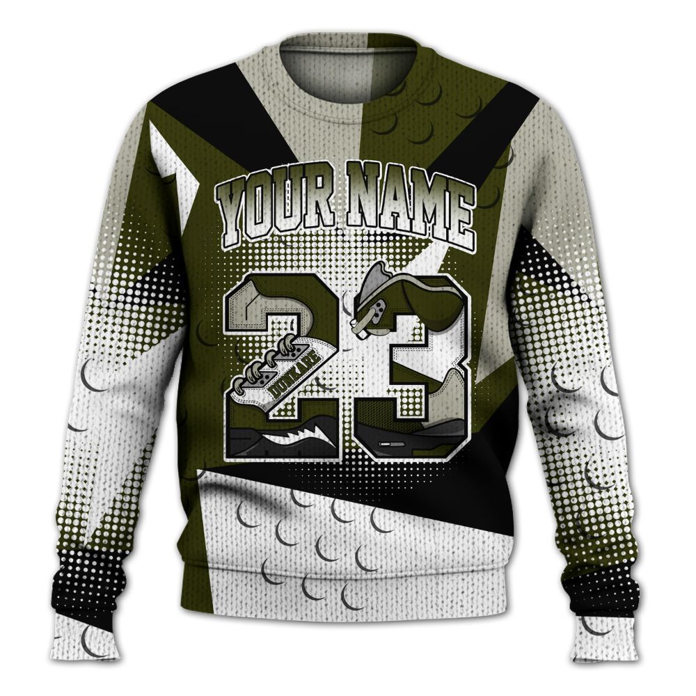 Knitted Sweater To Match Dunk Low Pale Ivory Cargo Khaki - Poly Custom Name Number 23 5s
