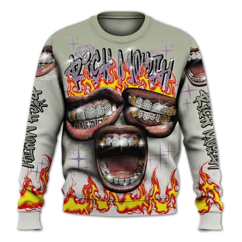 Sweatshirt To Match Dunk Low Floral Swoosh 2025 - Rich Mouth Fire Rap Retro 90s All Over Print