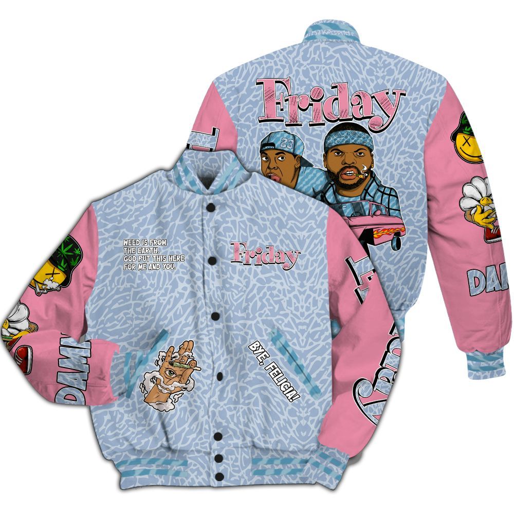 Varsity Jacket To Match Denim Pink Glow 3s - Friday Sneaker Stress Style All Over Print