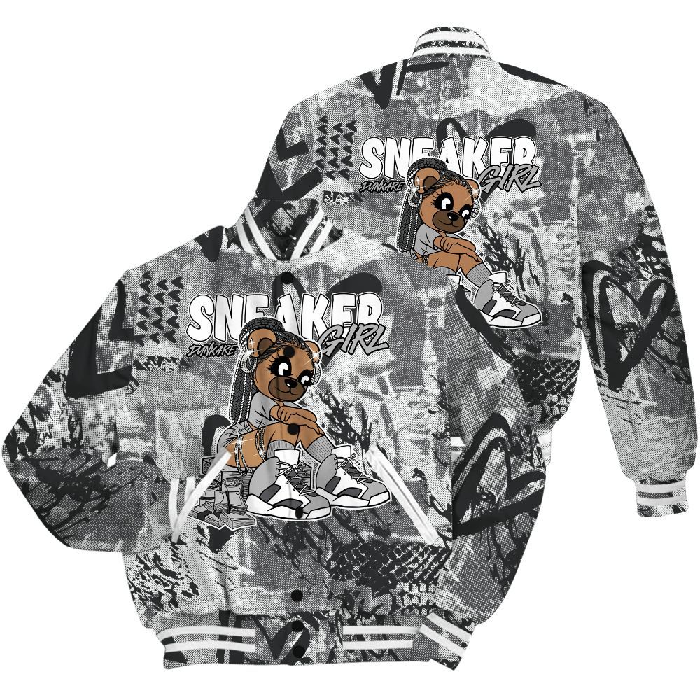 Varsity Jacket To Match White Thunder 4s Shirt - Sneaker Girl Bear Heart Grunge All Over Print
