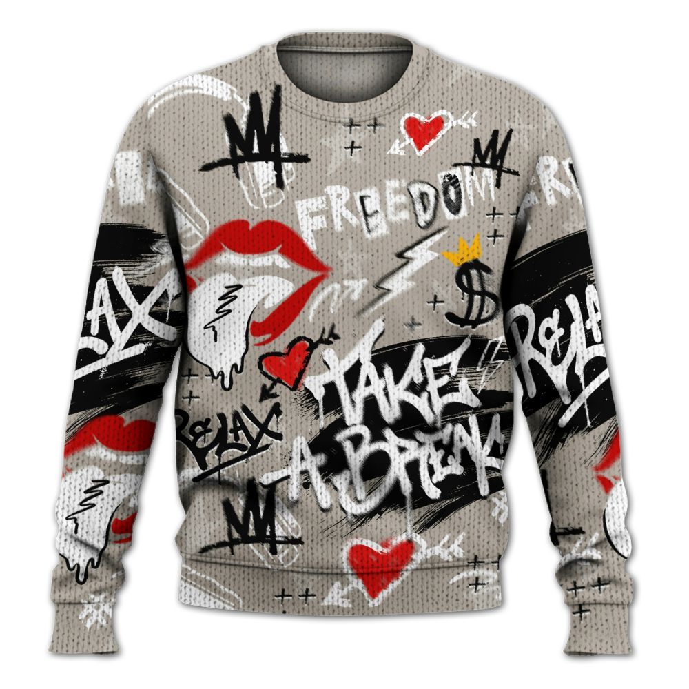 Knitted Sweater To Match Low OG Phantom 1s - Take Break Freedom Graffiti Streetwear