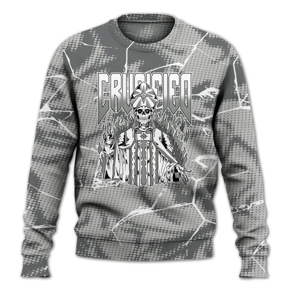 Sweatshirt To Match Retro Wet Cement 4s - Crucified Skeleton Crack All Over Print