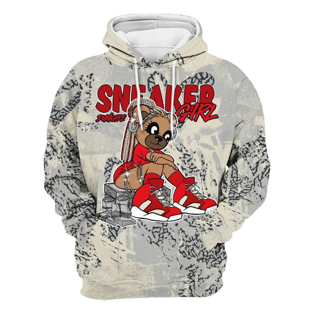 Hoodie To Match Cement Grey 3s - Sneaker Girl Bear Heart Grunge All Over Print
