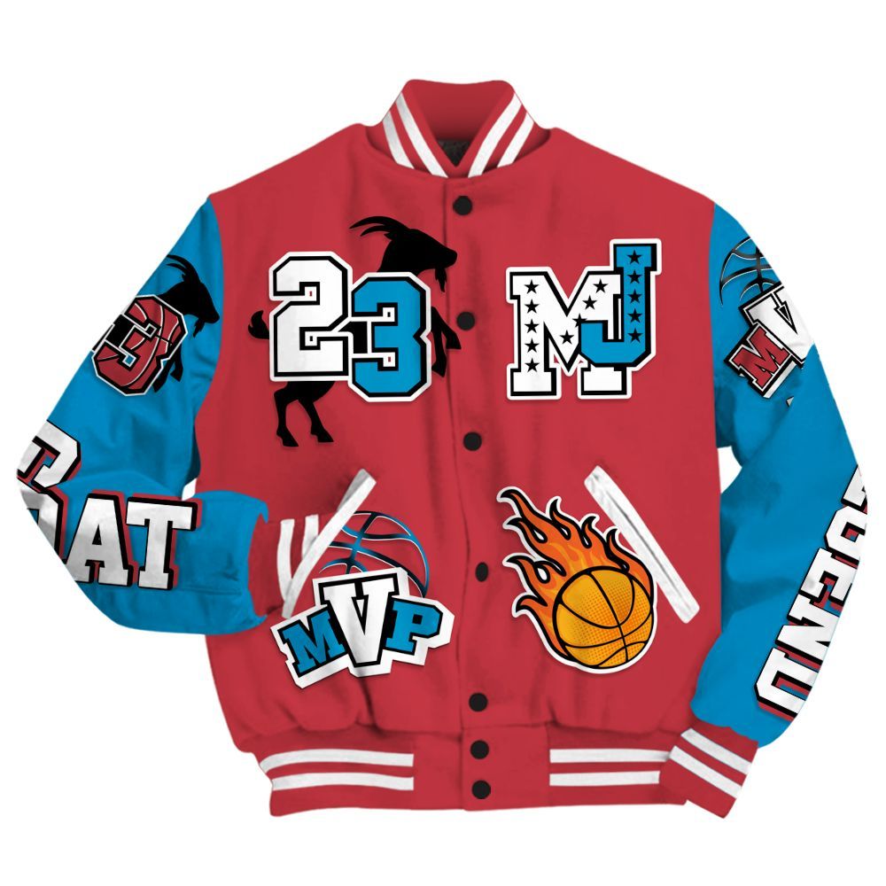 Varsity Jacket To Match High OG University Red Dark Powder Blue 1s Shirt, 23 Goat MVP Basketball All Over Print
