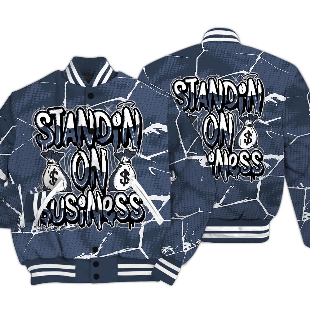 Varsity Jacket To Match Low Diffused Blue 11s - Standin' Business White Graphic Crack Varsity Jacket Unisex