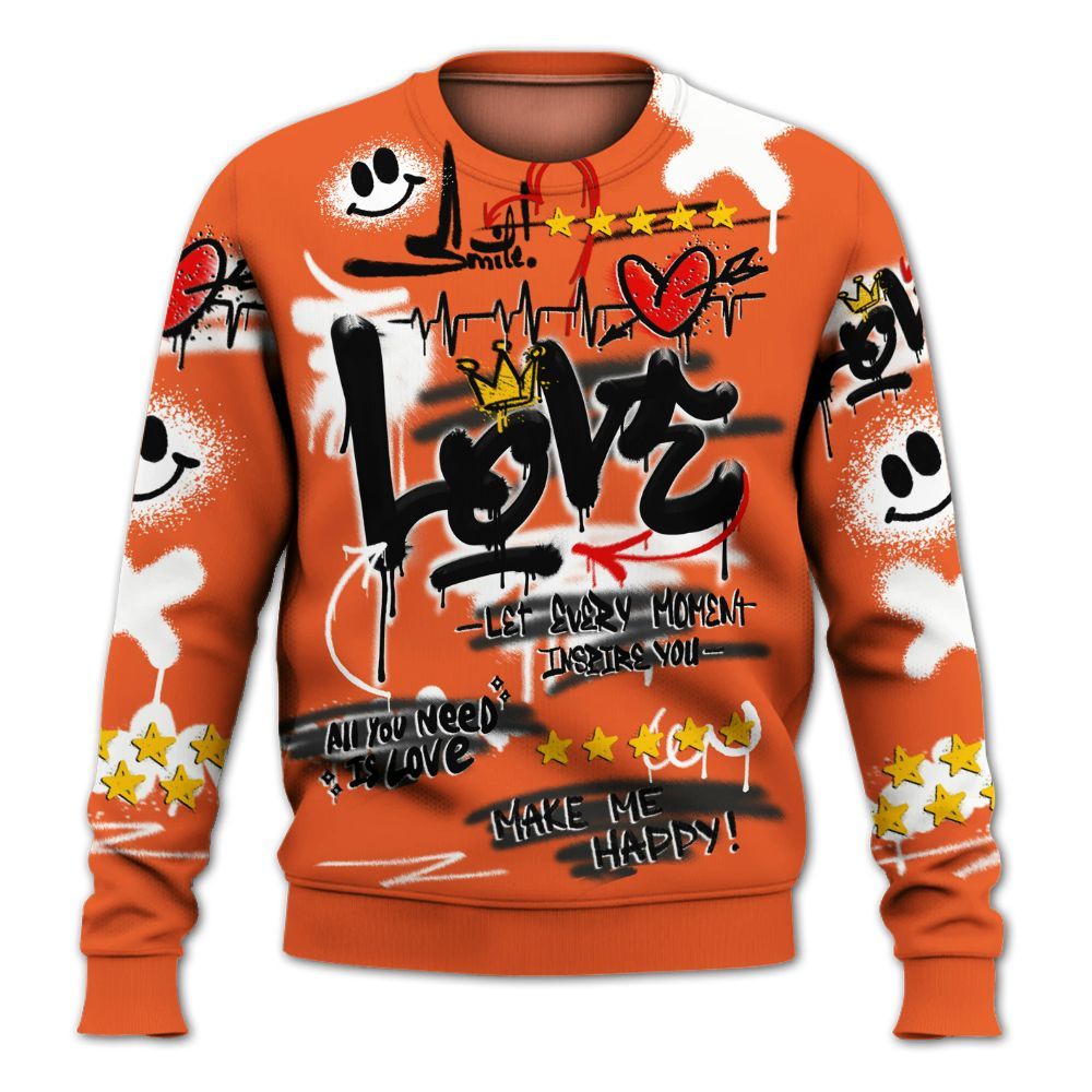 Sweatshirt To Match Retro High OG Shattered Backboard 1s - Happy Love Beats Graffiti All Over Print
