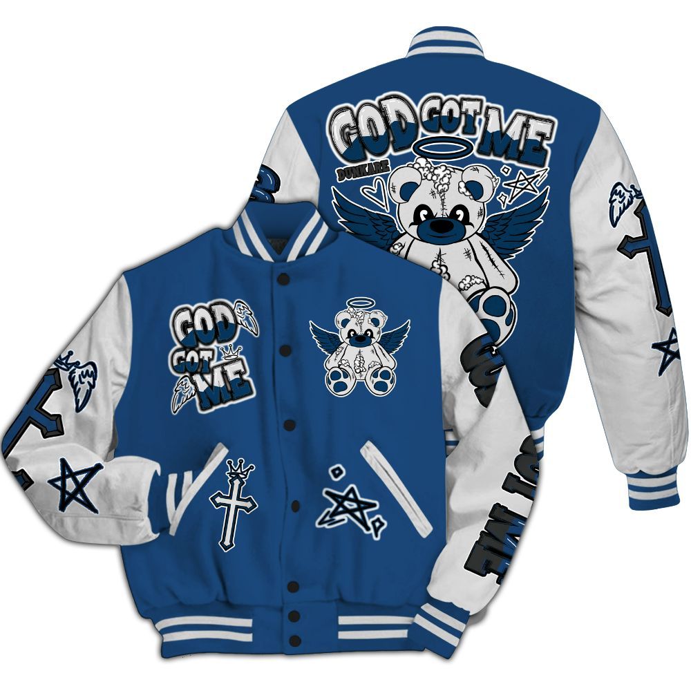 Varsity Jacket To Match High OG Midnight Navy 1s - Gods Guides Me Bear All Over Print