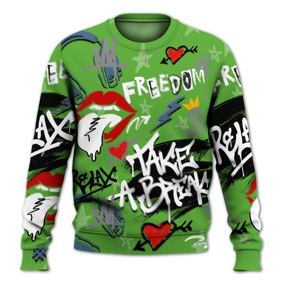 Sweatshirt To Match Retro Green Bean 5s - Take Break Freedom Graffiti Streetwear All Over Print
