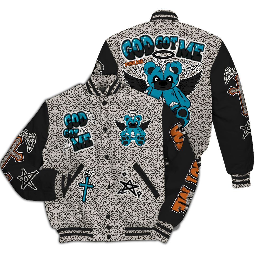 Varsity Jacket To Match SB Dunk Low Safari Olympic - Gods Guides Me Bear All Over Print