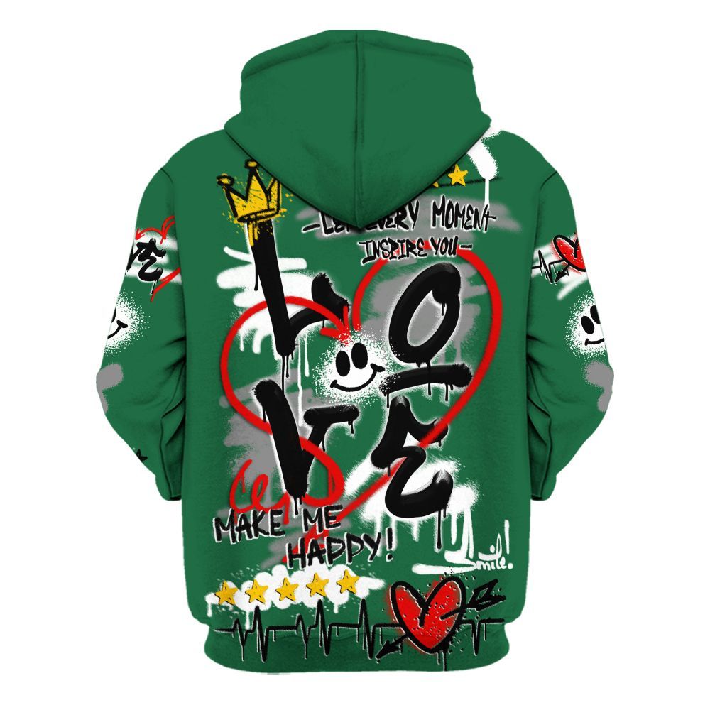 Hoodie To Match High Gorge Green 1s - Happy Love Beats Graffiti Streetwear All Over Print