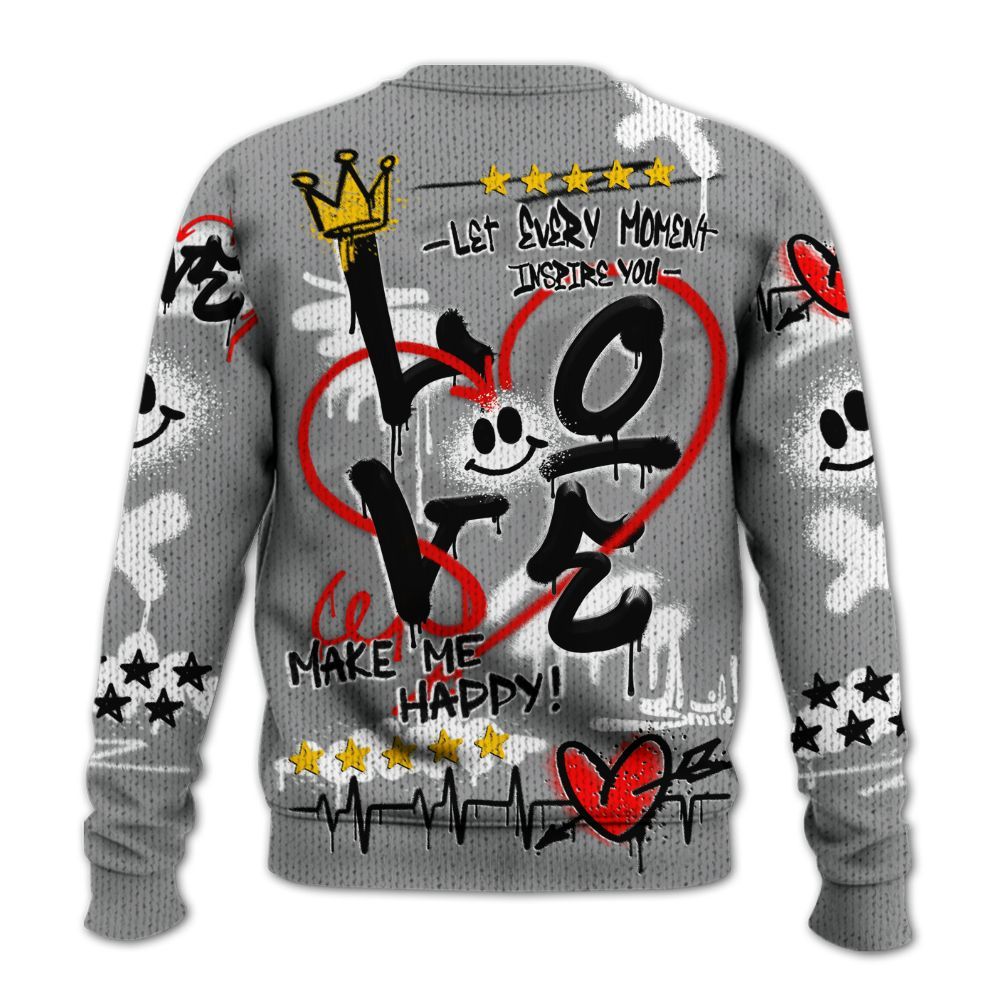 Knitted Sweater To Match Retro Stealth 12s - Happy Love Beats Graffiti Streetwear