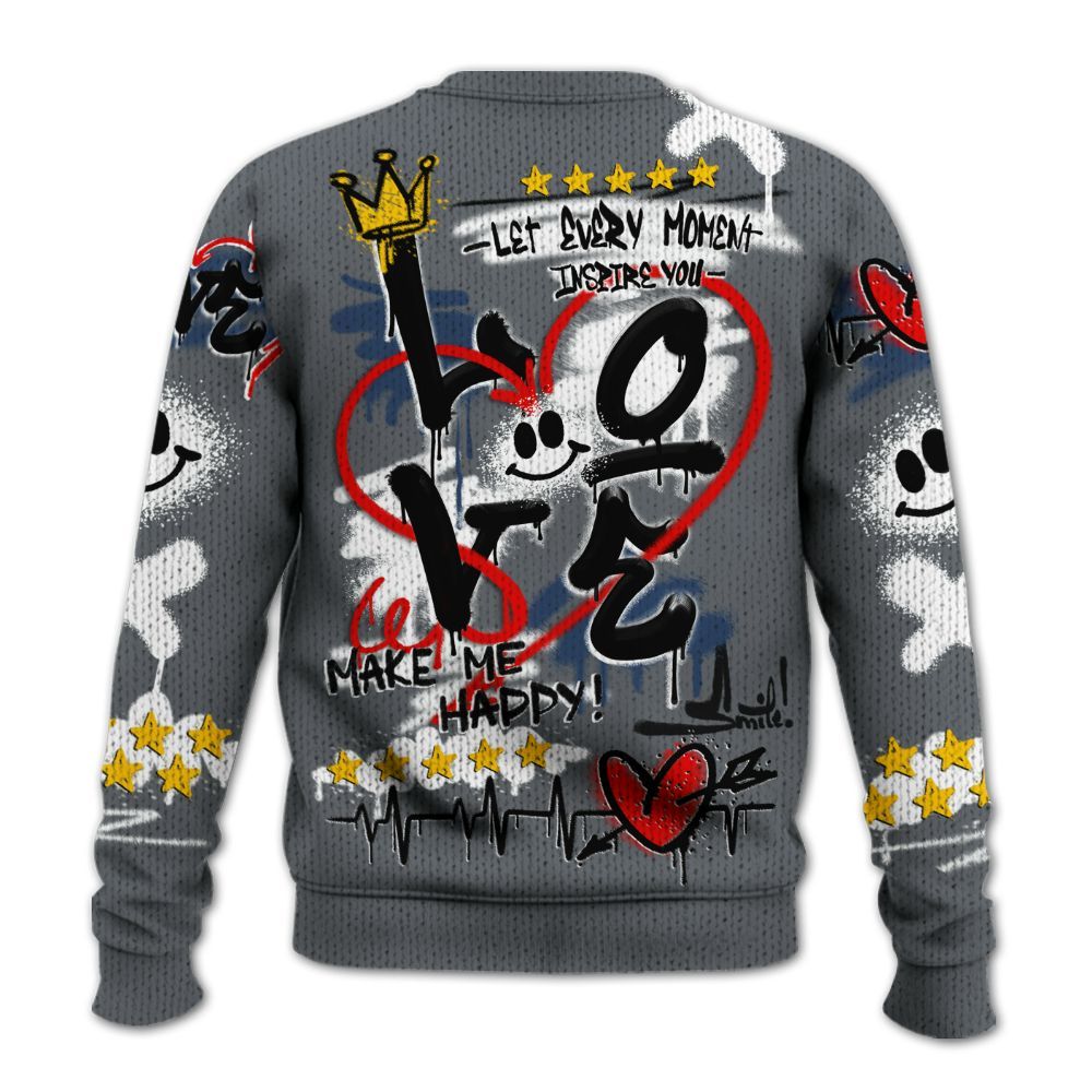 Sweater To Match Flint Grey 9s - Happy Love Beats Graffiti Streetwear Graphic