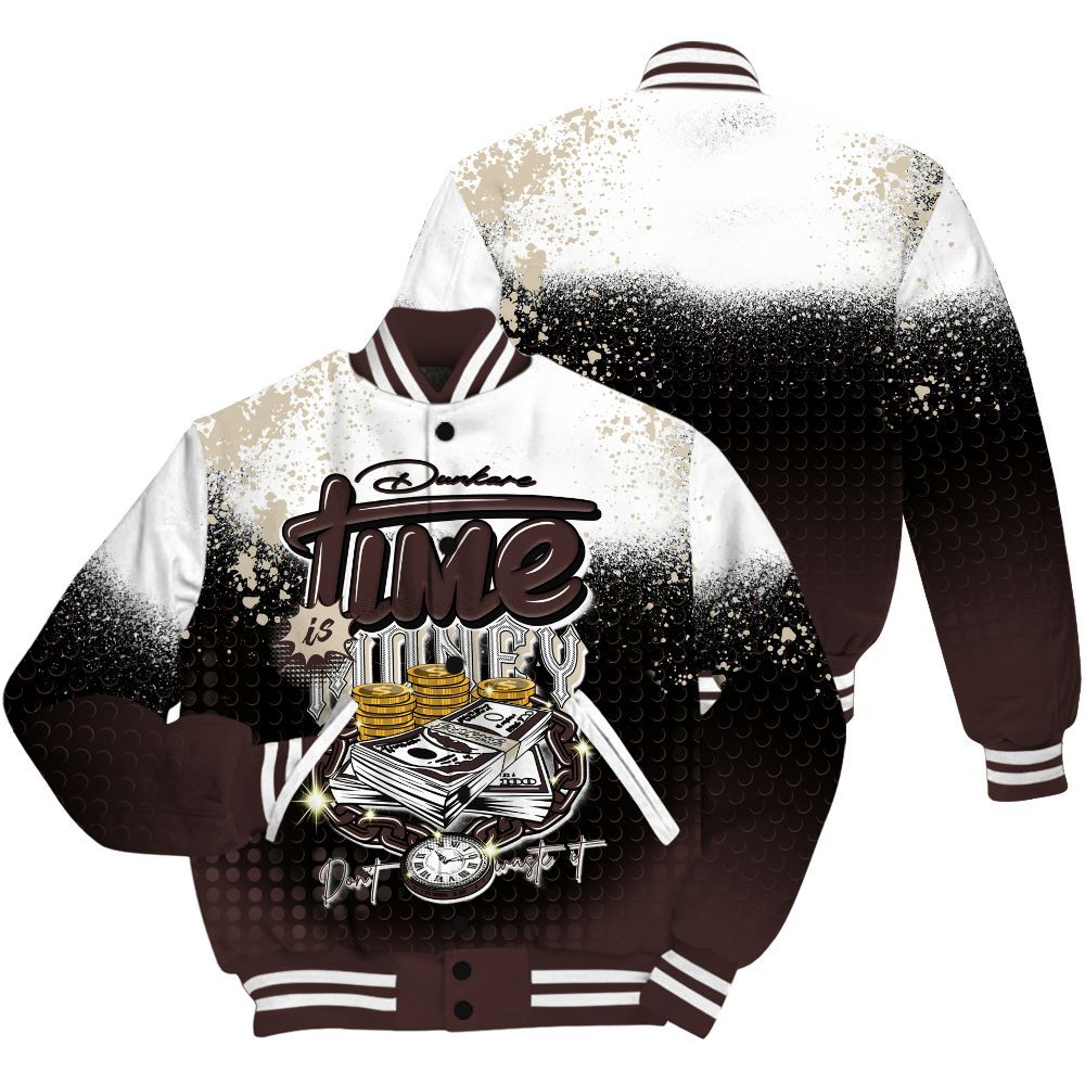 Varsity Jacket To Match Burgundy Crush 3s Shirt, Halftone Time Is Money All Over Print