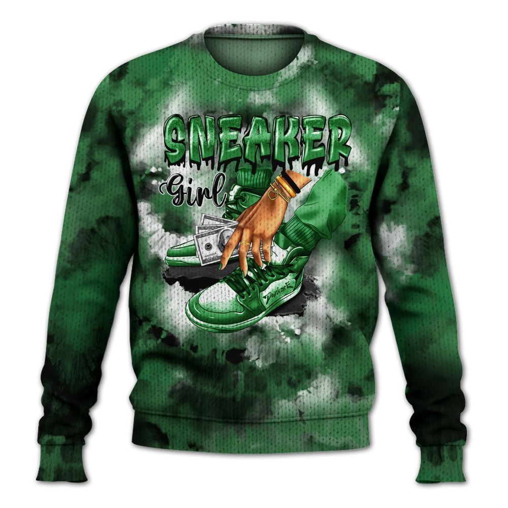 Knitted Sweater To Match Lucky Green 1s - SNEAKER Girl Money Drip Tie Dye
