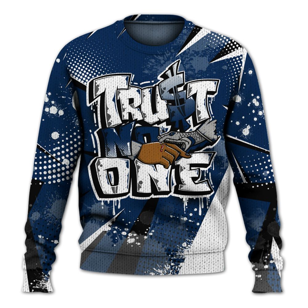 Knitted Sweater To Match SB White Navy 4s - Poly Trust No One Dripping